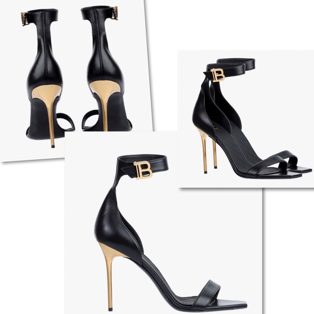 Balmain Paris Black Leather Rudie Sandals